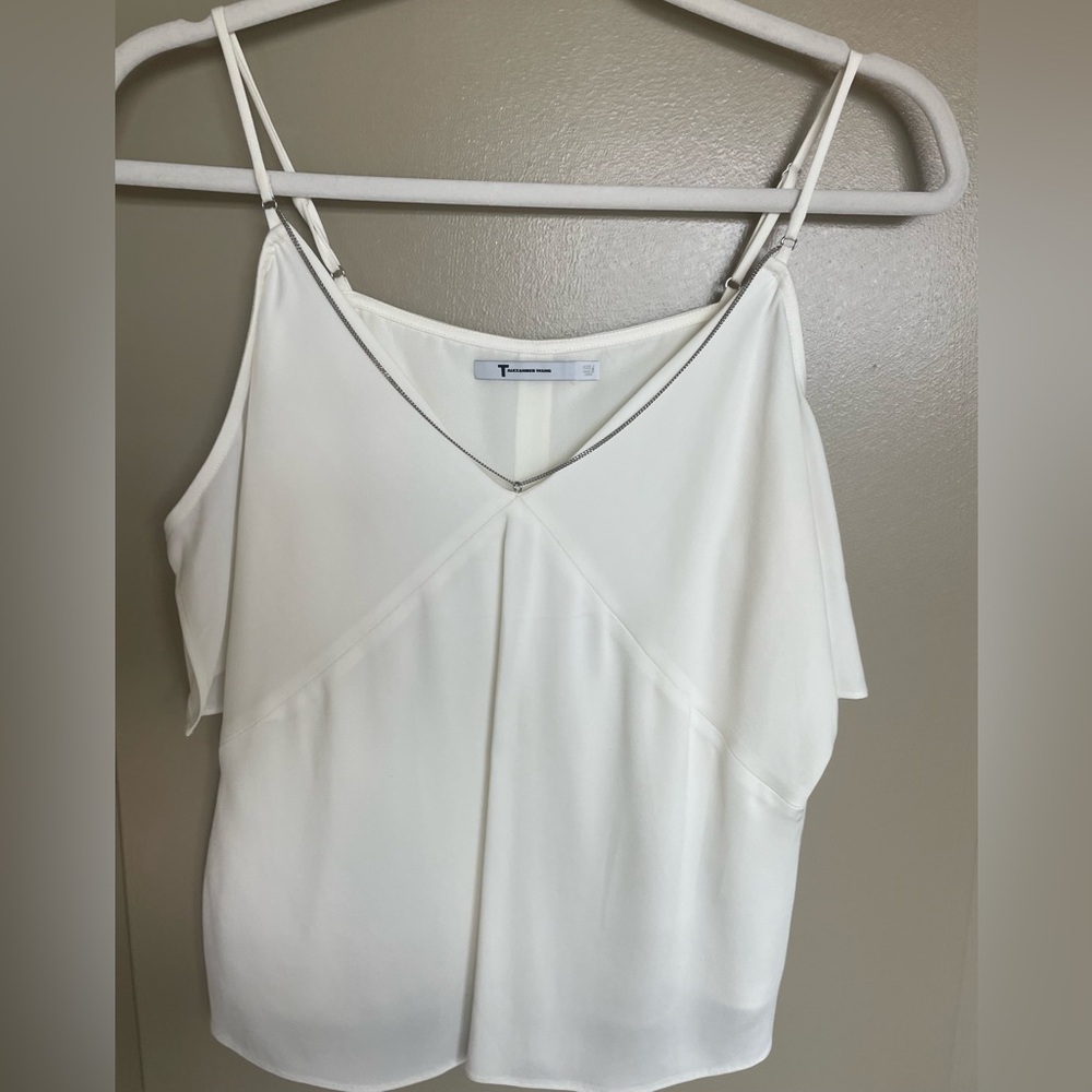 Alexander Wang Ivory V-Neck Top with Chain Detail